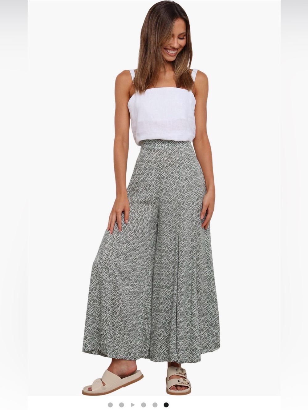 Petal & Pup High-Waist Wide Leg Printed Palazzo Pants in Sage Speckle
